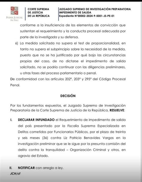 Pj Declar Infundado Pedido Fiscal Para Dictar Impedimento De Salida