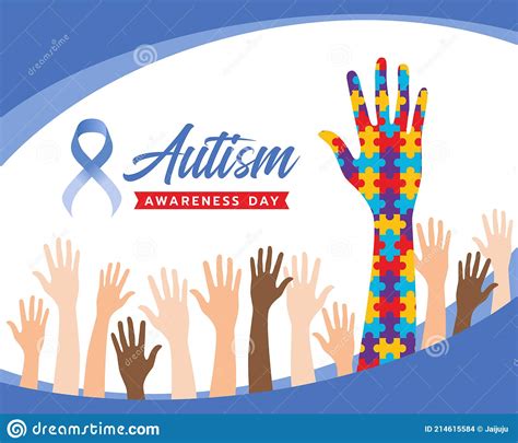 Banner Mundial Do Dia De Conscientização Do Autismo Levantando Mãos