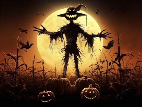 Premium Photo Spooky Scarecrow In Pumpkin Patch Clipart