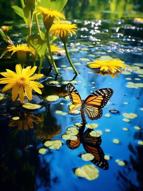 Premium AI Image | butterflies are swimming in the water and the ...