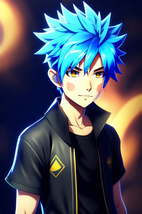 Lexica Boy With Blue Hair And Black Outfit Pokemon Trainer Style