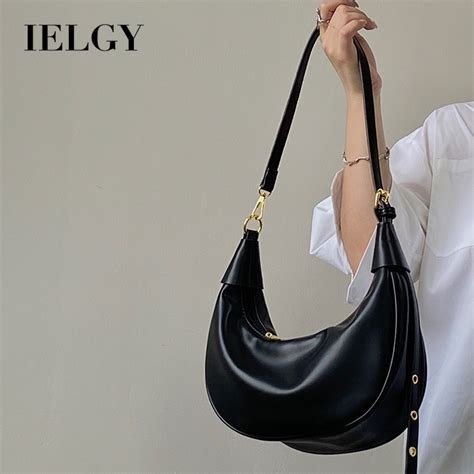 Ielgy Texturized Niche Nách Túi Nữ Dung Tích Lớn Da Mềm Màu Đen Hot Girl Túi Đeo Ngang Phù Hợp