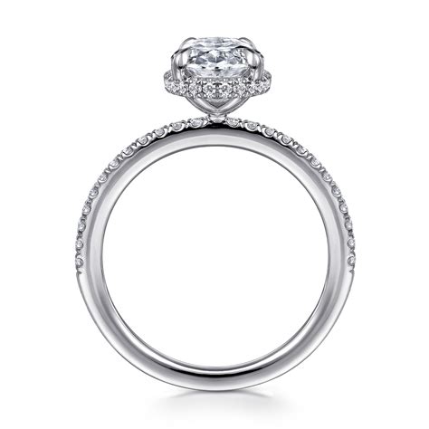 14k White Gold Oval Cut Hidden Halo Diamond Engagement Ring