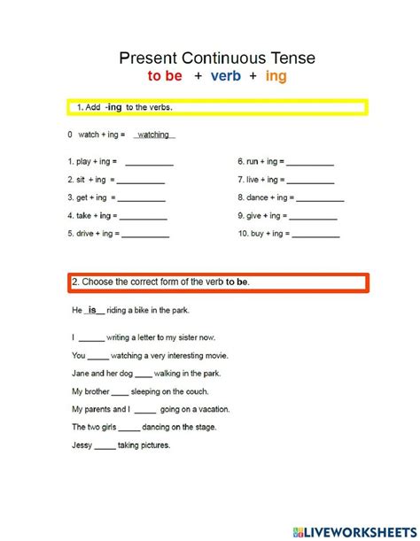 Present Continuous Worksheet Affirmative And Negative Sentences