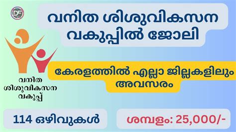 കരള വനത ശശ വകസന വകപപൽ തതകലക ജല Kerala WCD Recruitment