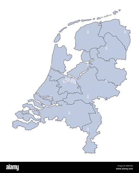 A Stylized Map Of The Netherlands In Blue Tone Showing The Different