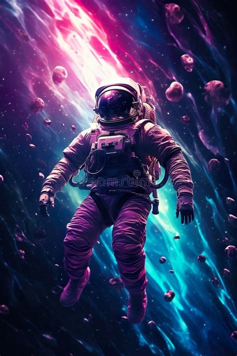 Abstract Illustration Of Astronaut Floating In Outer Space Dreamlike