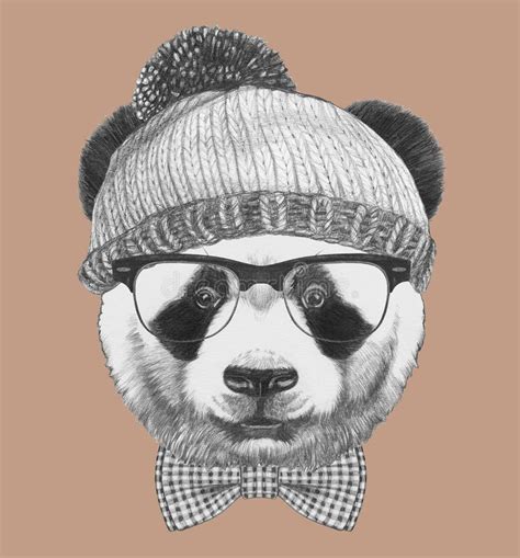 Retrato De La Panda Del Inconformista Con El Sombrero La Corbata De