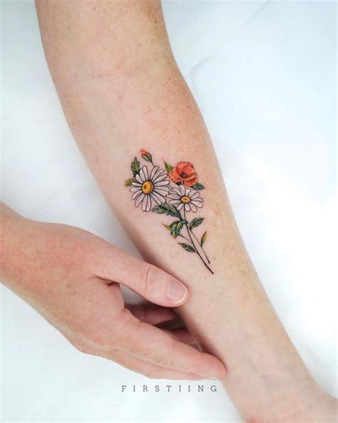 Daisies Tattoo Flower Bouquet Tattoo Flower Wrist Tattoos Poppies