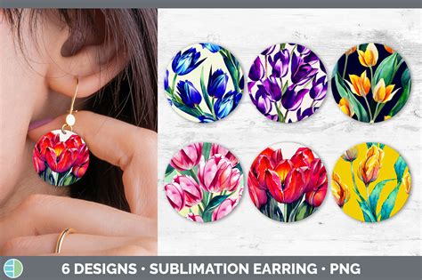 Tulips Round Earring Sublimation Designs Bundle By Enliven Designs