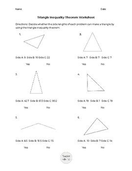 Triangle Inequality Theorem Worksheet By Teachin With TC TPT