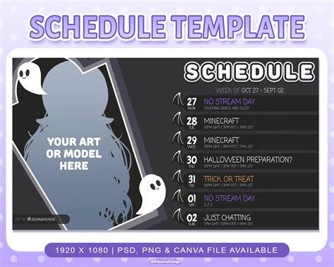 Stream Schedule Template For Twitch Youtube Streaming Etsy