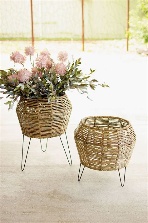 Seagrass Planters On Iron Stand Set Of The Gilded Thistle