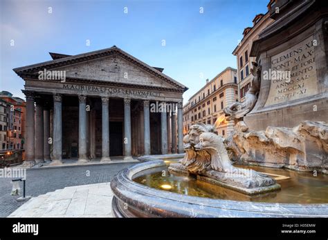 View Of Old Pantheon A Circular Building With A Portico Of Granite