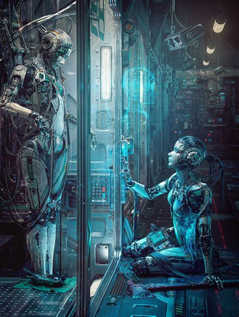 Sisters Synthetic Compassion Robot Art Futuristic Art Cyberpunk Art