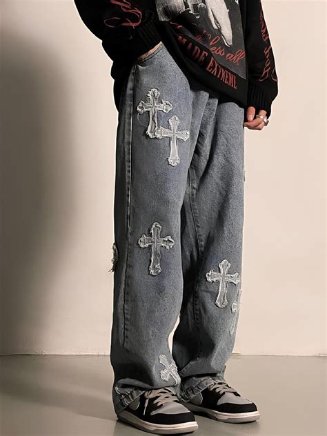 Y2k Cross Streetwear Jeans Baggy Loose Fit Harajuku Retro Etsy