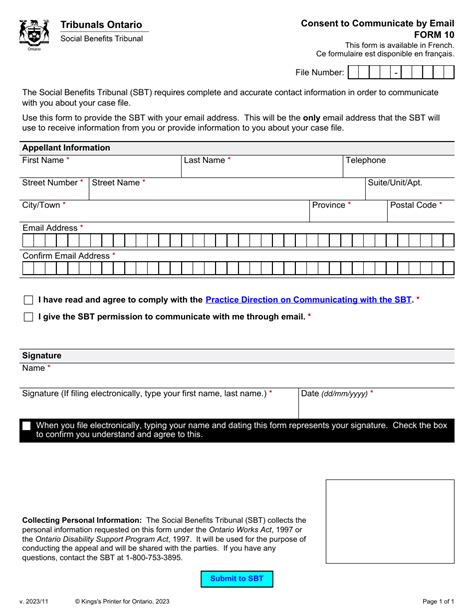 Form 10 Download Fillable Pdf Or Fill Online Consent To Communicate By Email Ontario Canada