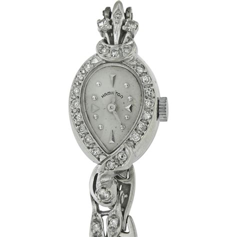 Vintage Ladies 14k White Gold Hamilton Diamond Watch Circa 1950s From Estate Diamond On Ruby Lane