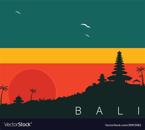 Silhouette Bali Sunset And Temple Royalty Free Vector Image