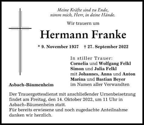 Traueranzeigen Von Hermann Franke Augsburger Allgemeine Zeitung