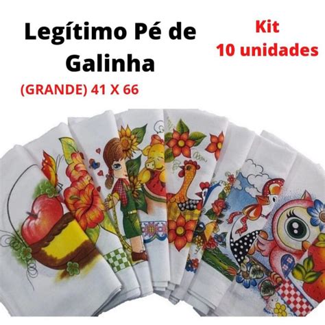 Pano de Prato Estampado Pé de Galinha Legítimo Original Kit 10 unidades