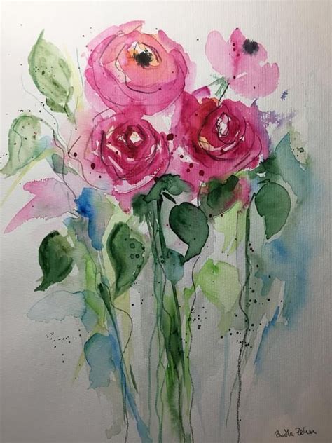 ORIGINAL AQUARELL Aquarellmalerei Bild Unikat Rosen Blumen Art Etsy