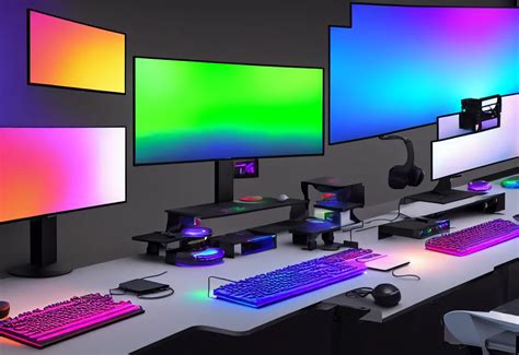 The Ultimate Gaming Setup Rgb Three Monitors Stable Diffusion