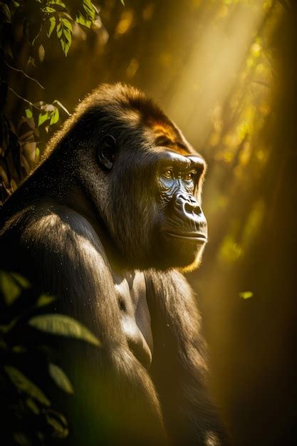 Premium Photo | Close up of monkey with light shining on it's face ...