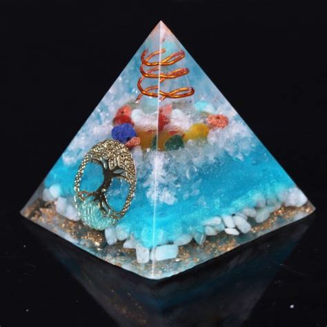 Charming Tree Of Life Orgonite Pyramid With Amazonite Orgone Pyramids