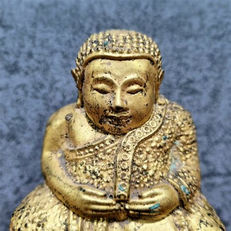 Thai Bronze Gold Buddha Statue Sangkajai Chinese Fat Buddha Laughing