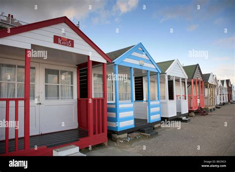 Colourfull Wooden Beach Huts Southwold Town Suffolk County England Uk