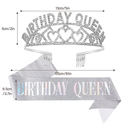 Cavetee Silver Birthday Queen Crown And Sash Rhinestone Birthday Tiara And Sash For Women