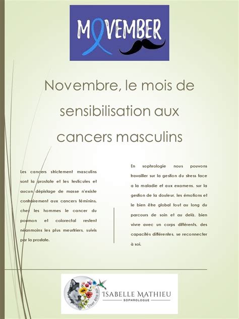 Novembre Mois De Sensibilisation Aux Cancers Masculins