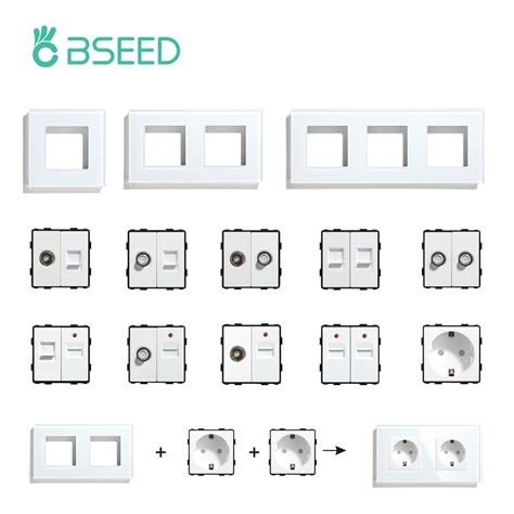 BSEED Pannello In Vetro Bianco Con Presa Internet TV ST CAT5 RJ45 Parti