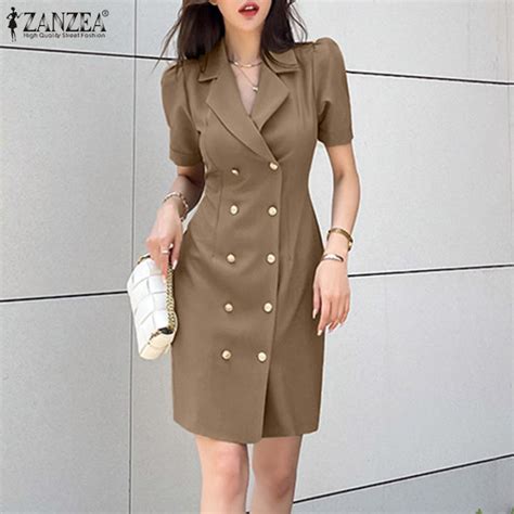 Zanzea Korean Style Women S Formal Double Breasted Dresses Ol Work High Waist Blazer Dress New