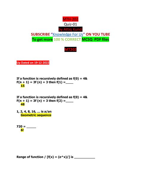 Mth Quiz No By Attiq Kundi Updated On Dec Discreate