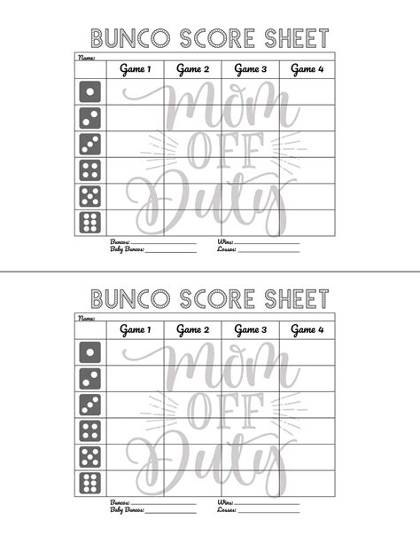 Free Printable Bunco Score Sheet Templates [pdf Word]