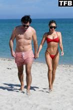 Sylvie Meis Sexy Wears A Hot Red Bikini At The Beach With Her Husband Niclas Castello In Miami