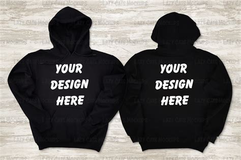 Black Hoodie Mock Up Gildan 18500 Back Front Flat Lay Image Adult Sweatshirt Blank Digital Image