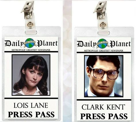 Superman Lois Lane Clark Kent Daily Planet Id Badge Journalist Press