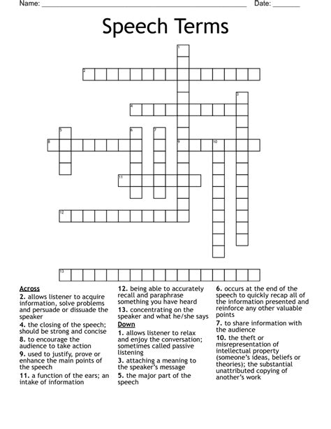 Public Speaking Basics Crossword Wordmint