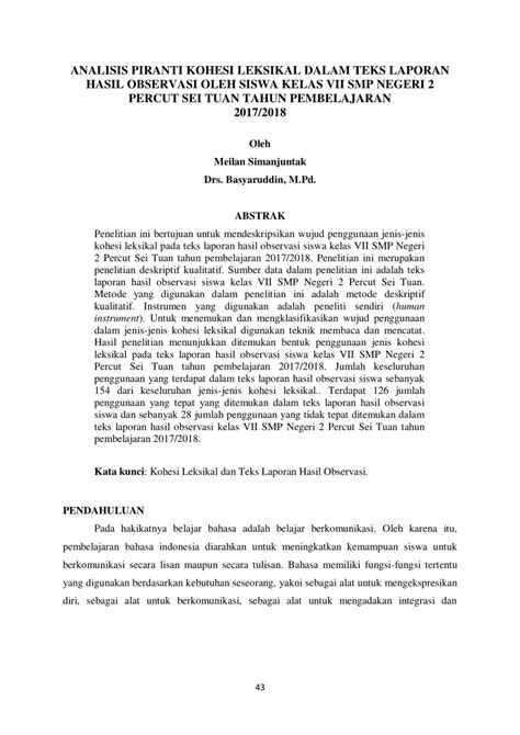 Pdf Analisis Piranti Kohesi Leksikal Dalam Teks Laporan Hasil