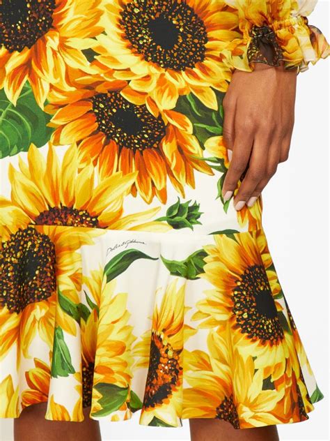 High Rise Sunflower Print Silk Blend Skirt Dolce And Gabbana