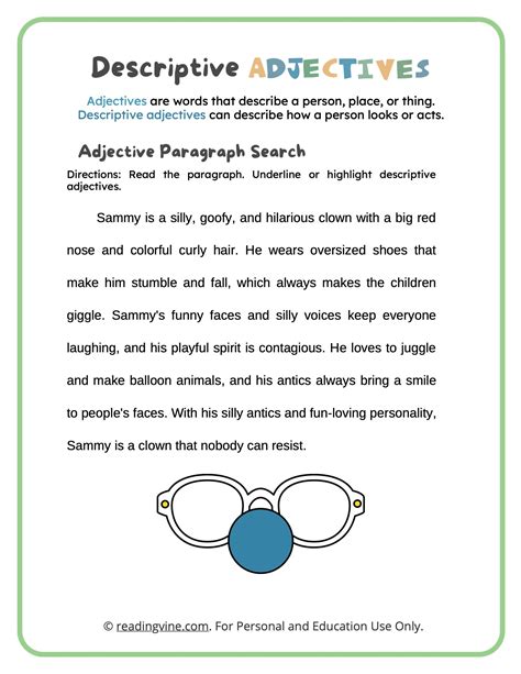 Descriptive Adjectives Worksheets Readingvine