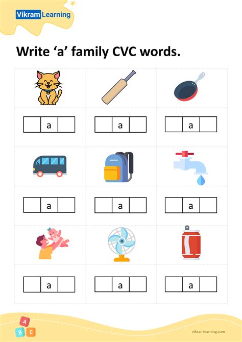 Download write 'a' family cvc words worksheets | vikramlearning.com