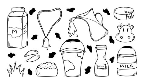 Premium Vector Hand Drawn Dairy Product Set With Cow Spots Doodle