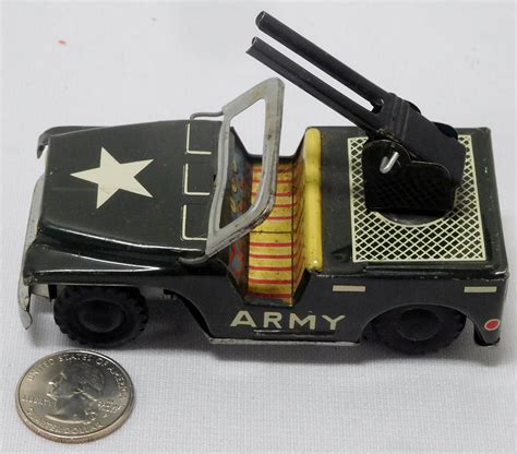 Lot Vintage 1950 S Tin Friction Army Jeep Toy From Japan