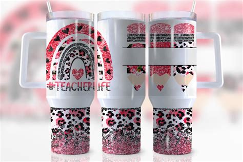 40oz Teacher Life Quencher Tumbler Wrap Rainbow Pencils Leopard