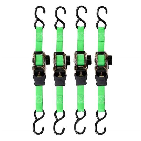 Smartstraps 6 Ft X 1 In Green Retractable Ratchet Tie Down Straps