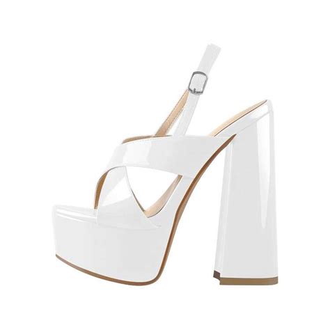 Maken Chunky Heel Peep Toe Cross Tied Decorated Ankle Strap Patent